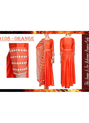 Orange9108 BANGALORI SILK WITH EMBROILERED Anarkali Suit With Net Dupatta at Zikimo
