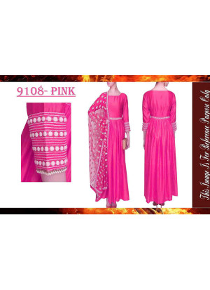 Pink9108 BANGALORI SILK WITH EMBROILERED Anarkali Suit With Net Dupatta at Zikimo