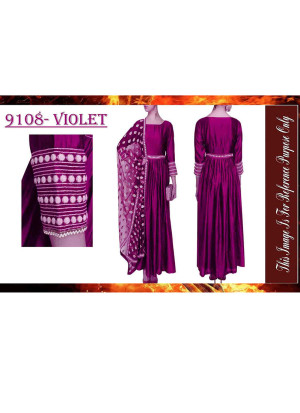 Voilet9108 BANGALORI SILK WITH EMBROILERED Anarkali Suit With Net Dupatta at Zikimo