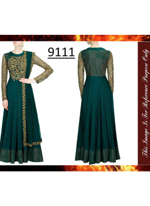 Green9111 BANGALORI SILK WITH EMBROILERED Suit With Net Dupatta at Zikimo