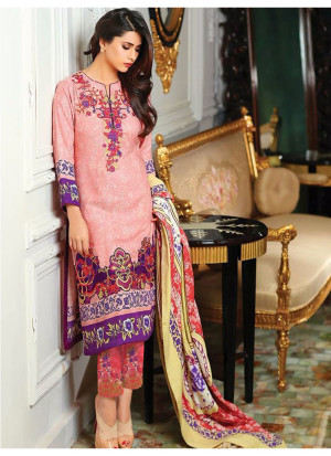 Pink and Purple02 Embroidered Lawn Pakistani Style Indian Suit At Zikimo