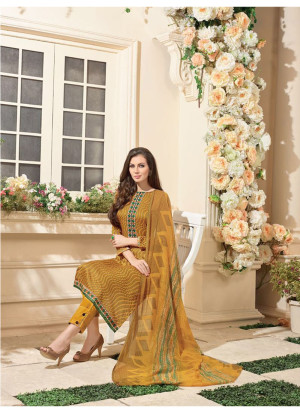 Brown and DarkOrange16013 Embroidered Glace Cotton Party Wear Suit At Zikimo