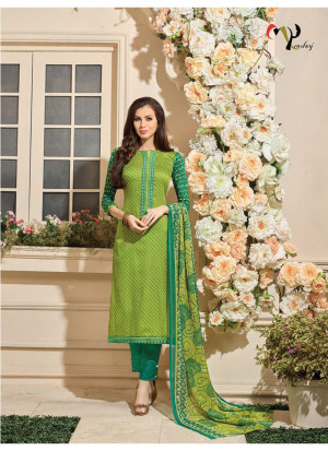 ParrotGreen and Green16018 Embroidered Glace Cotton Party Wear Suit At Zikimo