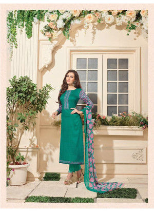 Multicolor and Red16019 Embroidered Glace Cotton Party Wear Suit At Zikimo