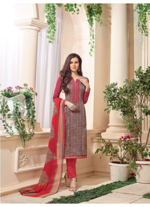 Multicolor and Red16020 Embroidered Glace Cotton Party Wear Suit At Zikimo