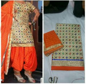 Biege Orange Jam Cotton Silk Embroidered Punjabi Salwar Kameez At Zikimo