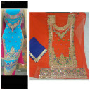 Orange Georegtte Embroidered Punjabi Salwar Kameez At Zikimo