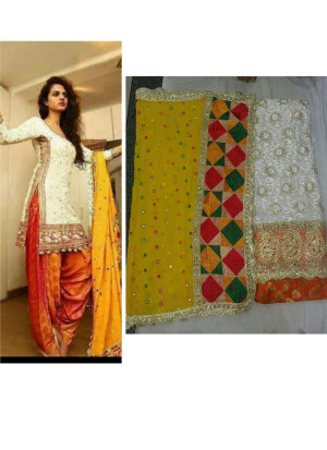 Cream Orange Georgette Punjabi Salwar Suit With Georgette Duppta at Zikimo