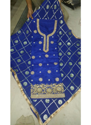 Blue  Dupiun All Over unjabi Salwar Suit With Chiffon Duppta at Zikimo
