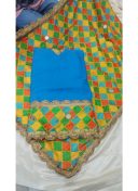 Sky Blue Matty Cotton All Over Punjabi Salwar Suit With Phulkari Duppta at Zikimo