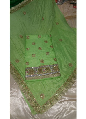 Mehandi Color Pure Dupium All Over Punjabi Salwar Suit With Chiffon Duppta at Zikimo