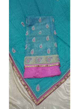 Blue Pink Pure Dupium Punjabi Salwar Suit With Chiffon Duppta at Zikimo