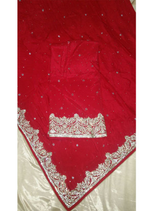 Red Semi Pure Crape All Over Punjabi Salwar Suit With Chiffon Duppta at Zikimo