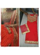 OrangeRed Embroidered Charlie Silk All Over Punjabi Salwar Suit With Chiffon Duppta at Zikimo