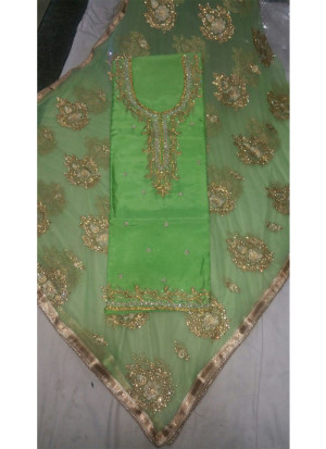 LightGreen Pure Dupium With Banarasi Embroidered Punjabi Salwar Suit With Net Duppta at Zikimo