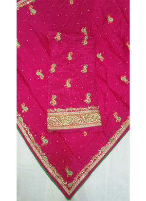 Magenta Semi Pure Crape All Over Embroidered Punjabi Salwar Suit With Chiffon Duppta at Zikimo