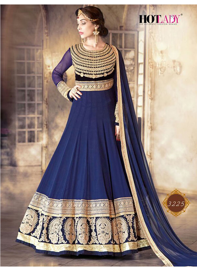 DarkBlue3225 Wedding Wear SemiStitched Anarkali Suit at Zikimo 1 DarkBlue3225 Wedding Wear SemiStitched Anarkali Suit at Zikimo