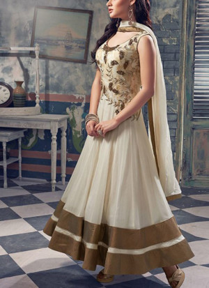 OffWhite Georgette Embroidered Ankle Length Anarkali Suits at Zikimo