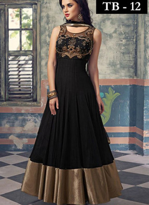 Black Net Embroidered Ankle Length Anarkali Suits at Zikimo