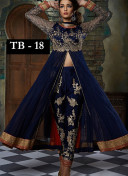 NavyBlue Net Embroidered Cape Style Legging Pants Suit at Zikimo