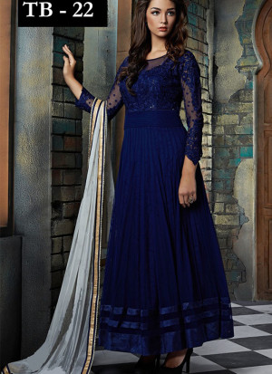 NavyBlue Net Embroidered Ankle length Anarkali Suit at Zikimo