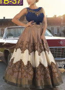 Blue Brown Bhagalpuri Printed Wedding Party Anarkali Suit at Zikimo