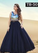 Blue Net Printed Yoke Wedding Party Anarkali Suit at Zikimo