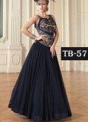 NavyBlue Net Bhagalpuri Printed Wedding Party Anarkali Suit at Zikimo