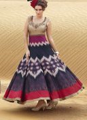 Golden Multocolor Bhagalpuri Printed Wedding Party Anarkali Suit at Zikimo