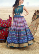 Rama Multocolor Bhagalpuri Printed Wedding Party Anarkali Suit at Zikimo
