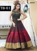 MaroonBlack Multocolor Bhagalpuri Printed Wedding Party Anarkali Suit at Zikimo