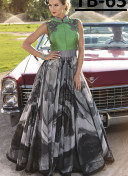 Geen Grey Bhagalpuri Printed Wedding Party Anarkali Suit at Zikimo