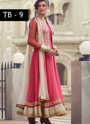 Pink Georgette Embroidered Floor length Anarkali Suits at Zikimo