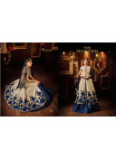 Khadi Silk Blue Heavy Embroidered Indian Wedding Party Wear Lehenga Choli at Zikimo