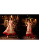 Red Net Heavy Embroidered Indian Wedding Party Wear Anarkali Suit at Zikimo