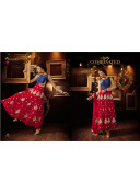 Blue Magenta Silk Heavy Embroidered Indian Wedding Party Wear Anarkali Suit at Zikimo