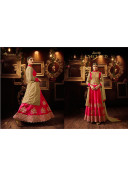 Biege Pink Net SIlk Embroidered Indian Wedding Party Wear Lehenga Choli at Zikimo