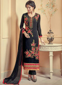 Black5614 Georgette Embroidered Party Wear Straight Suit at Zikimo