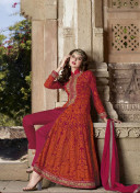 Orange Magenta1440 Georgette Front Cut Suit With Georgette Dupatta at Zikimo