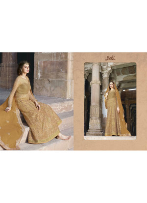 Biege1441 Net Ankle Length Anarkali Gown With Georgette Dupatta At Zikimo