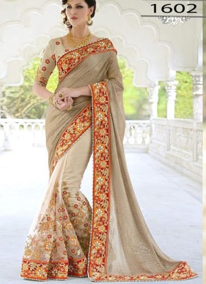 Chiku OffWhite1602 Net Party Wear Indian Wedding Saree at Zikimo