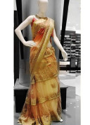 Orange Biege1614 Net Party Wear Indian Wedding Saree at Zikimo
