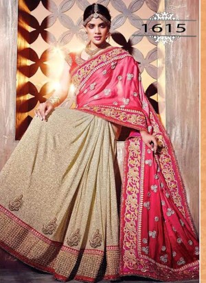 Pink Biege1615 Georgette Net Party Wear Indian Wedding Saree at Zikimo