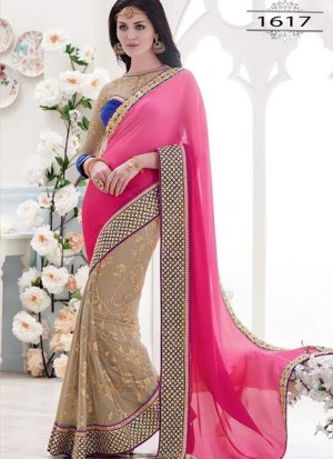 PinkBiege1617 Georgette Net Party Wear Indian Wedding Saree at Zikimo