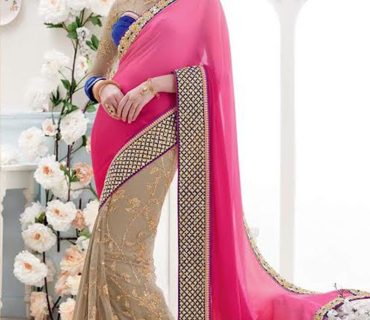 PinkBiege1617 Georgette Net Party Wear Indian Wedding Saree at Zikimo 1 PinkBiege1617 Georgette Net Party Wear Indian Wedding Saree at Zikimo