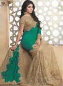 GreenBiege1619 PaperSilk Net Party Wear Indian Wedding Saree at Zikimo
