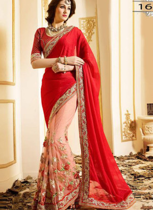 RedCarrot1631 Chinnon Net Party Wear Indian Wedding Saree at Zikimo