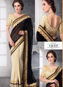 Black OffWhite1635 Georgetet Jacquard Party Wear Indian Wedding Saree at Zikimo