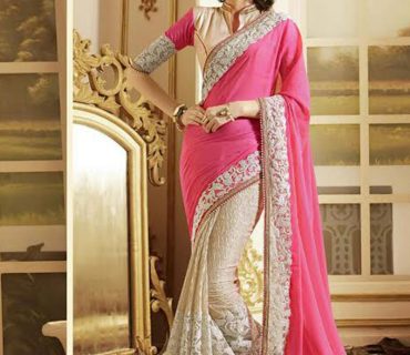 Pink Offwhite1636 Chinon Lycra Party Wear Indian Wedding Saree at Zikimo 1 Pink Offwhite1636 Chinon Lycra Party Wear Indian Wedding Saree at Zikimo