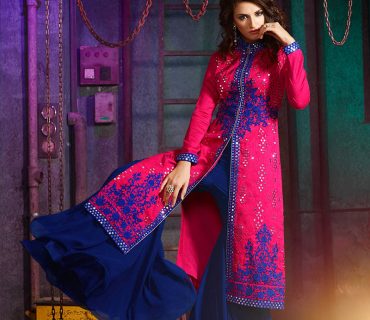 Blue Pink7004A Embroidered Wedding Party Wear Silk Plazzo Suit at Zikimo 1 Blue Pink7004A Embroidered Wedding Party Wear Silk Plazzo Suit at Zikimo